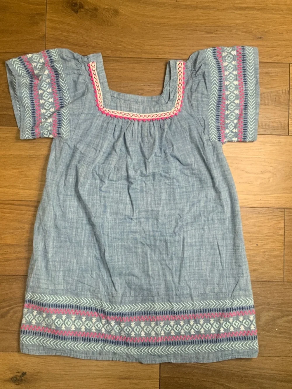 Cat & Jack Blue Square-Necked Dress with Embroidery